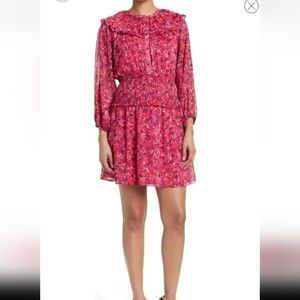 Collection concept magenta 3/4 button front smocked dress